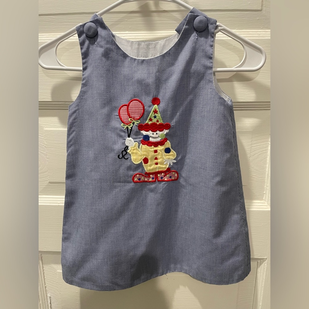 Castles & Crowns Blue Sleeveless Dress with Clown Embroidery, Size 4T, birthday
